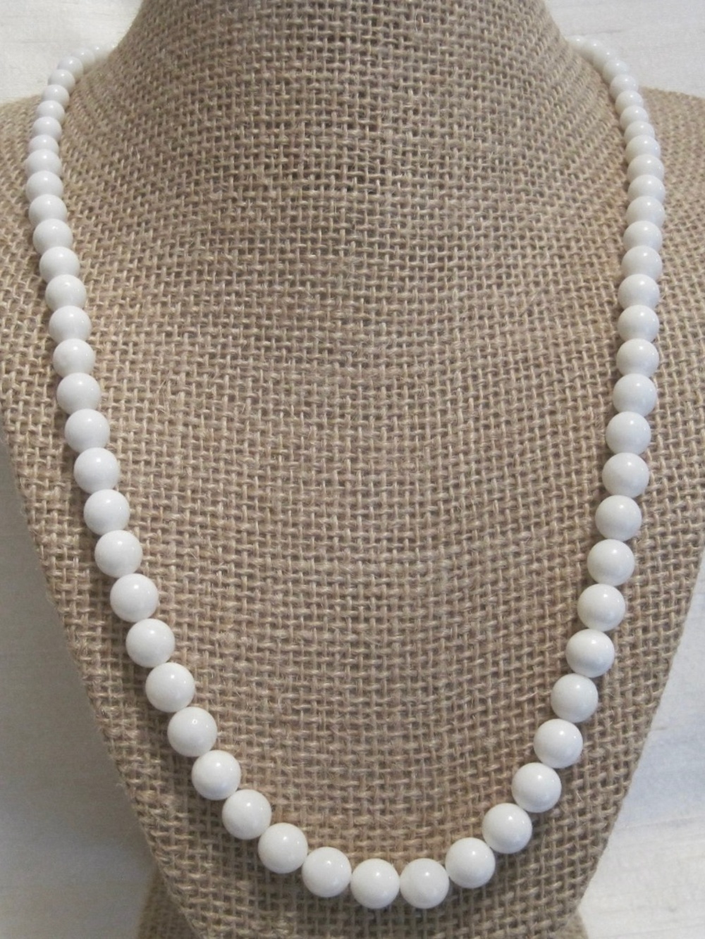 Vintage Graduated Milk Glass 22" L. Beaded Necklace.